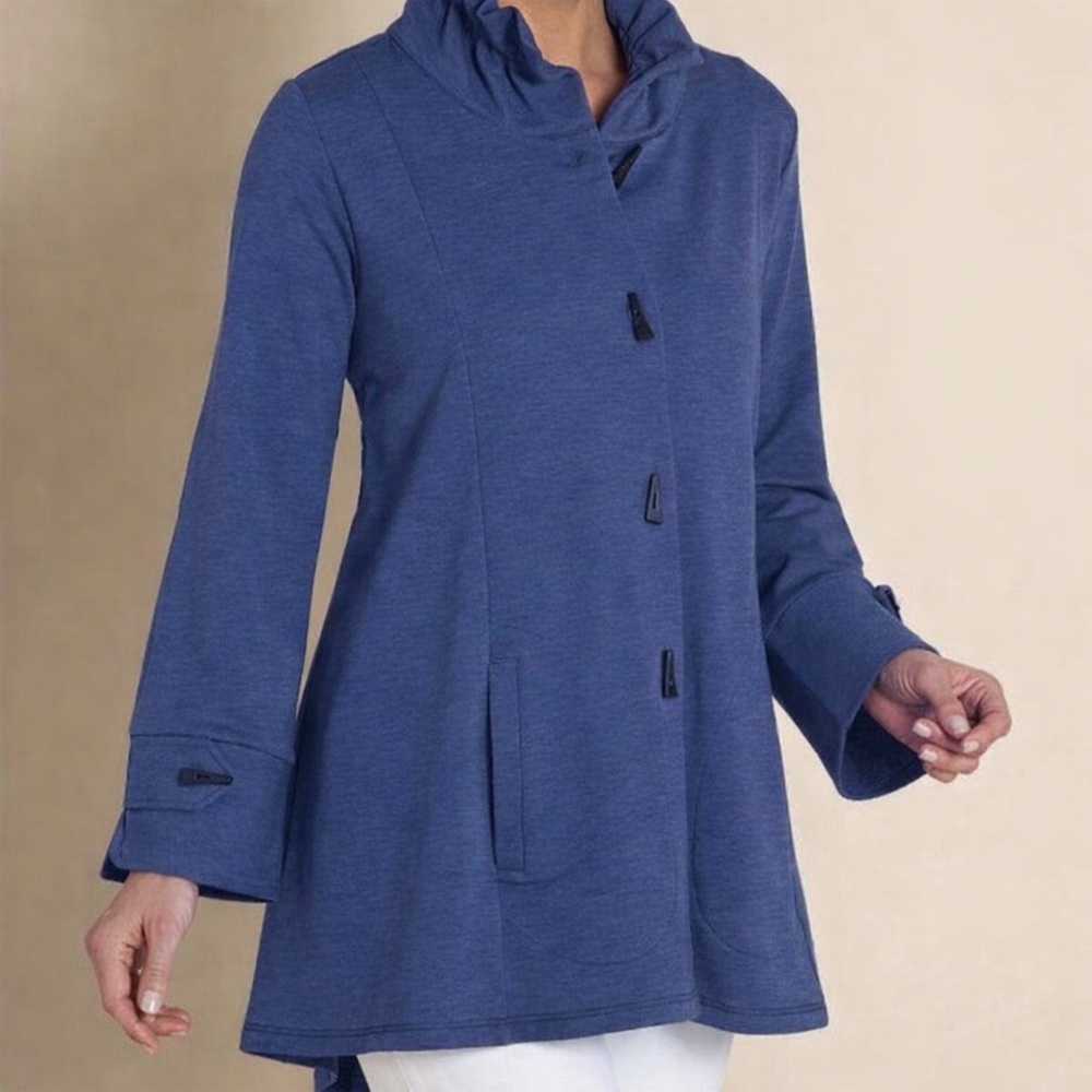 Soft Surroundings La Parisienne Jacket‎ Blue XL Toggle Buttons Lagenlook Swing